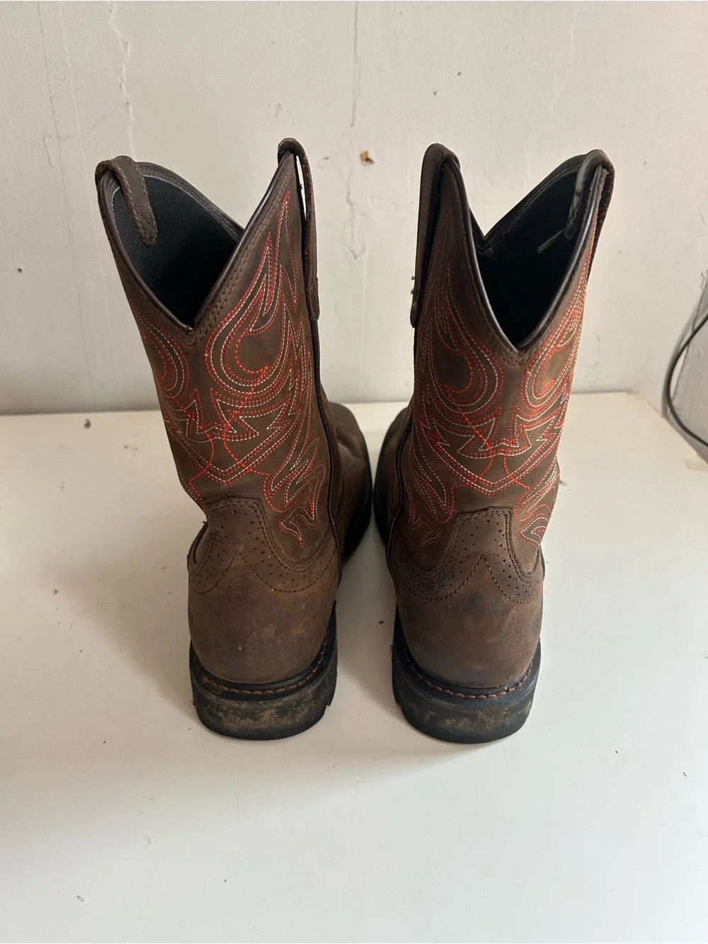 Ariat Men’s Brown Leather Western Boots with Red Stitching 11